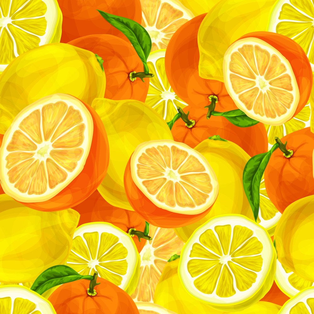Watercolor background with lemons and oranges