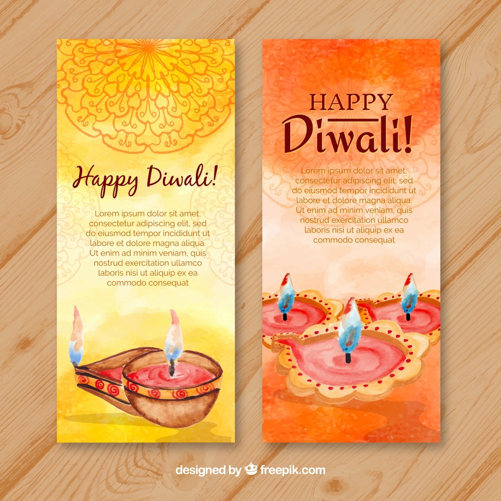 Watercolor banners diwali celebration
