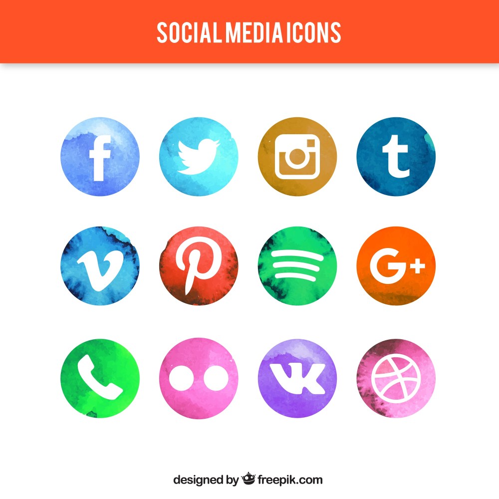 Watercolor circular social media icons