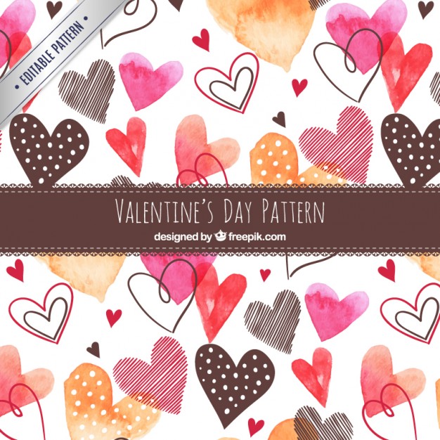 Watercolor cute hearts pattern