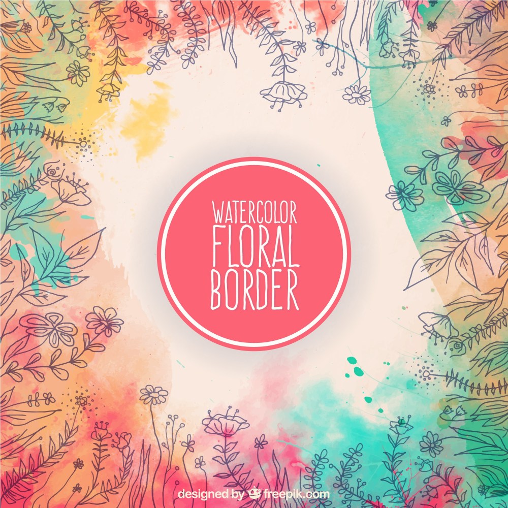 Watercolor floral border in colorful style