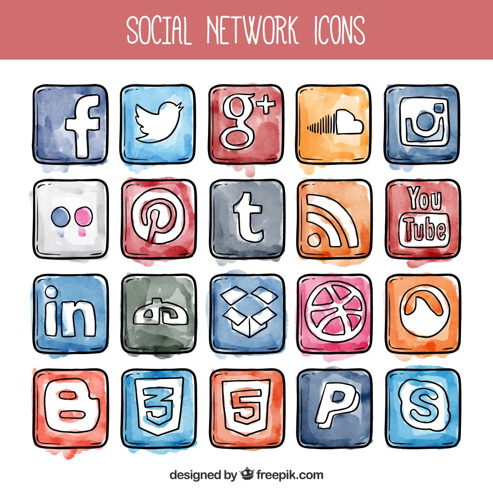 Watercolor social network icons