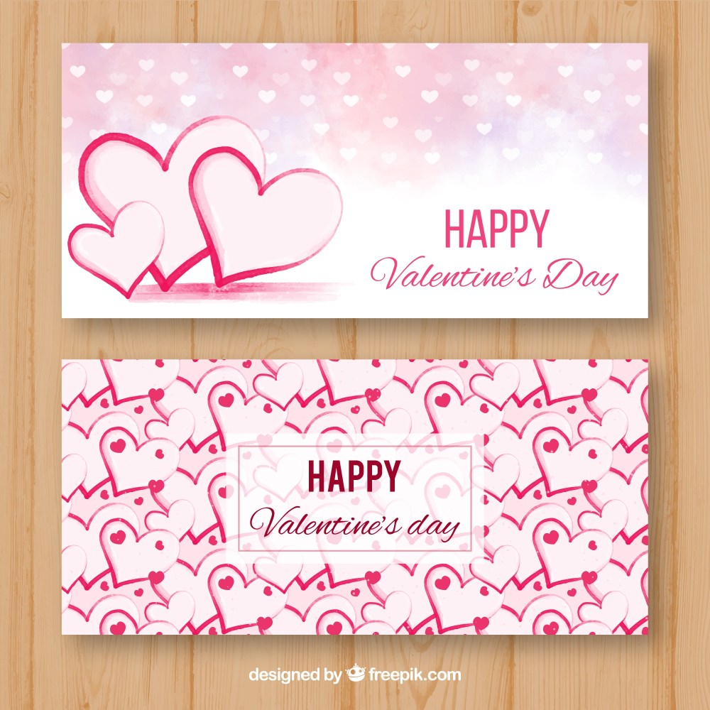 Watercolor valentine's day banners