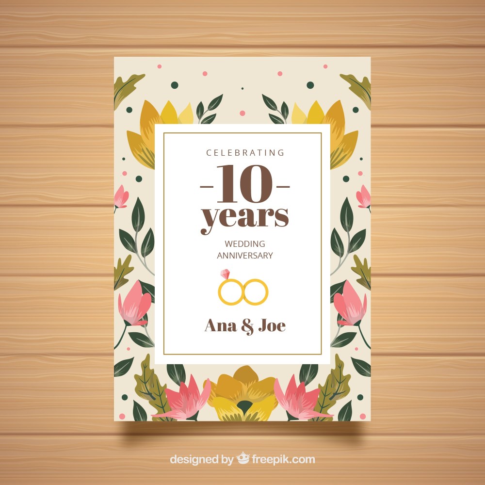 Wedding anniversaty card with flowers