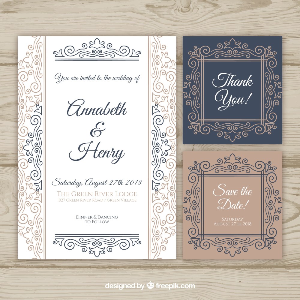 Wedding cards collection with ornaments