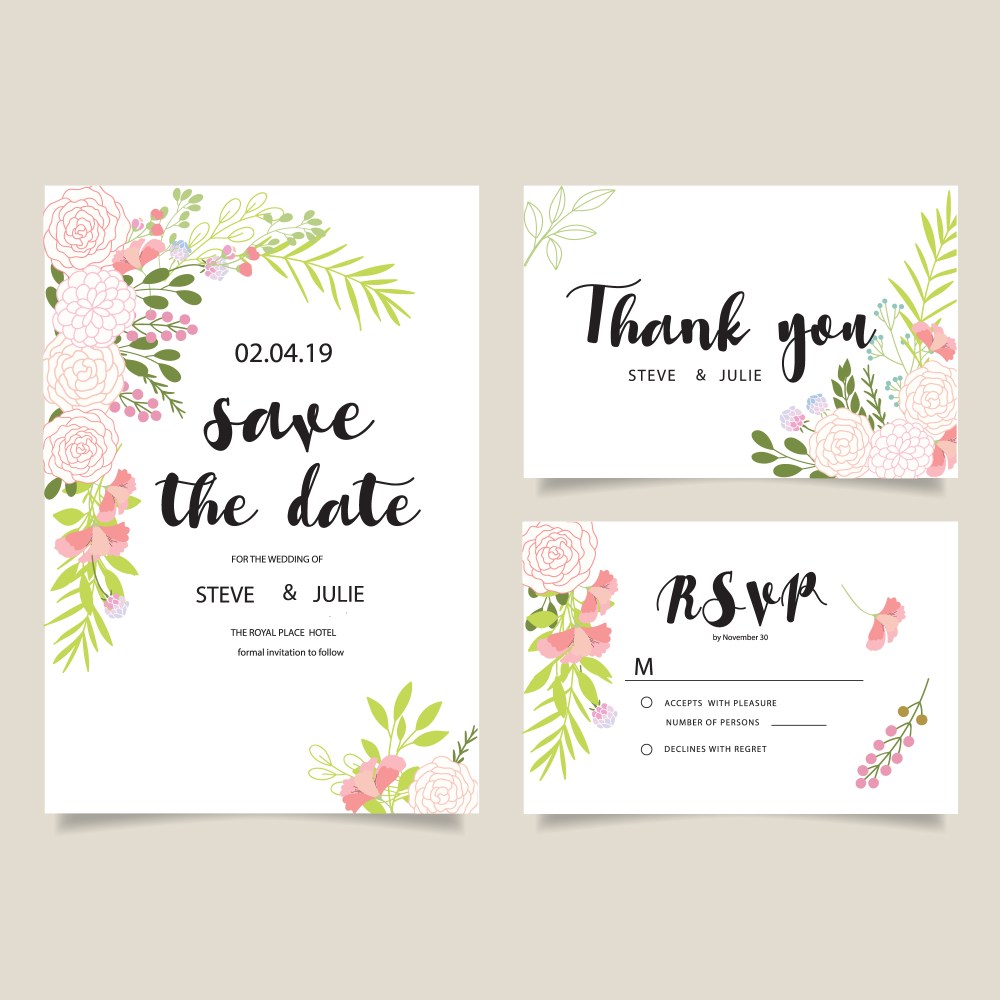 Wedding cards with flowers collection