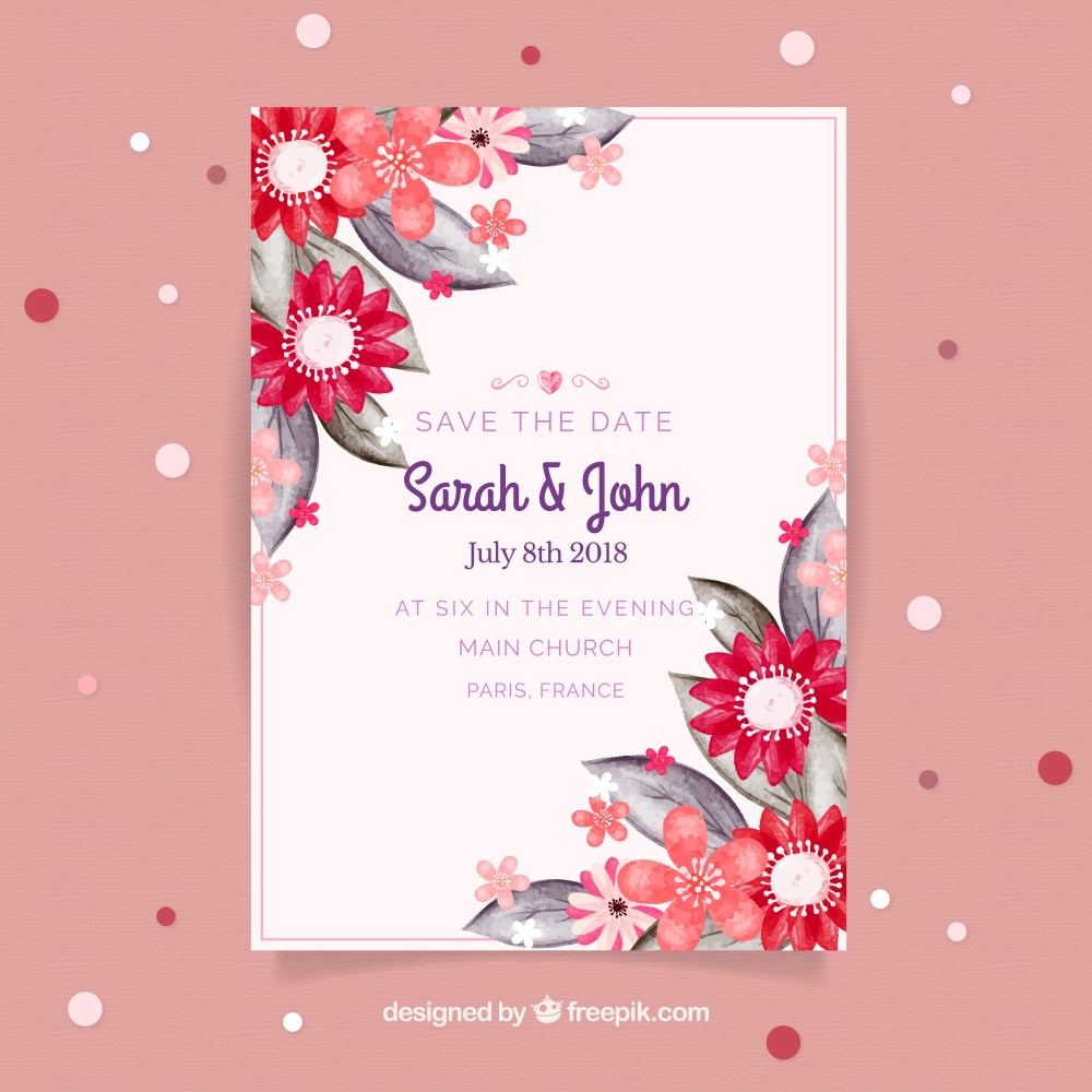 Wedding invitation card in watercolor style