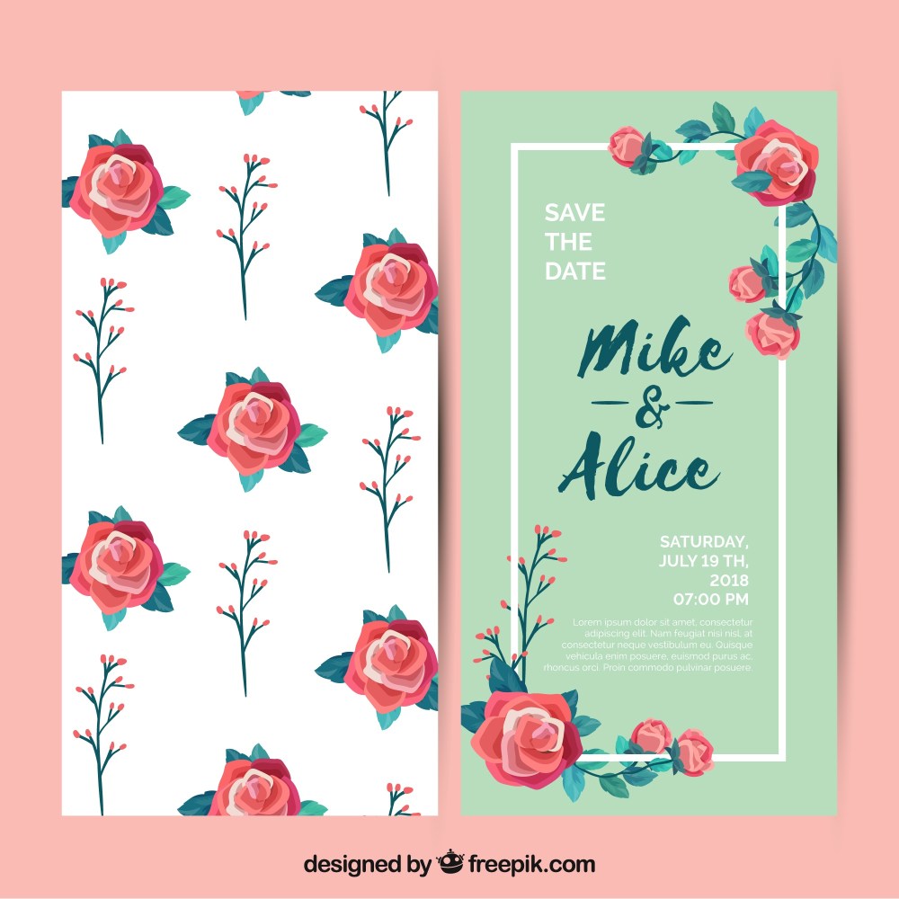 Wedding invitation with flat roses