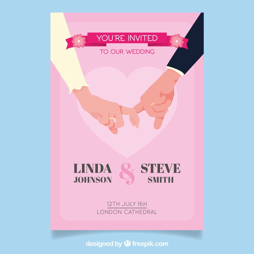 Wedding invitation with newlyweds' hands