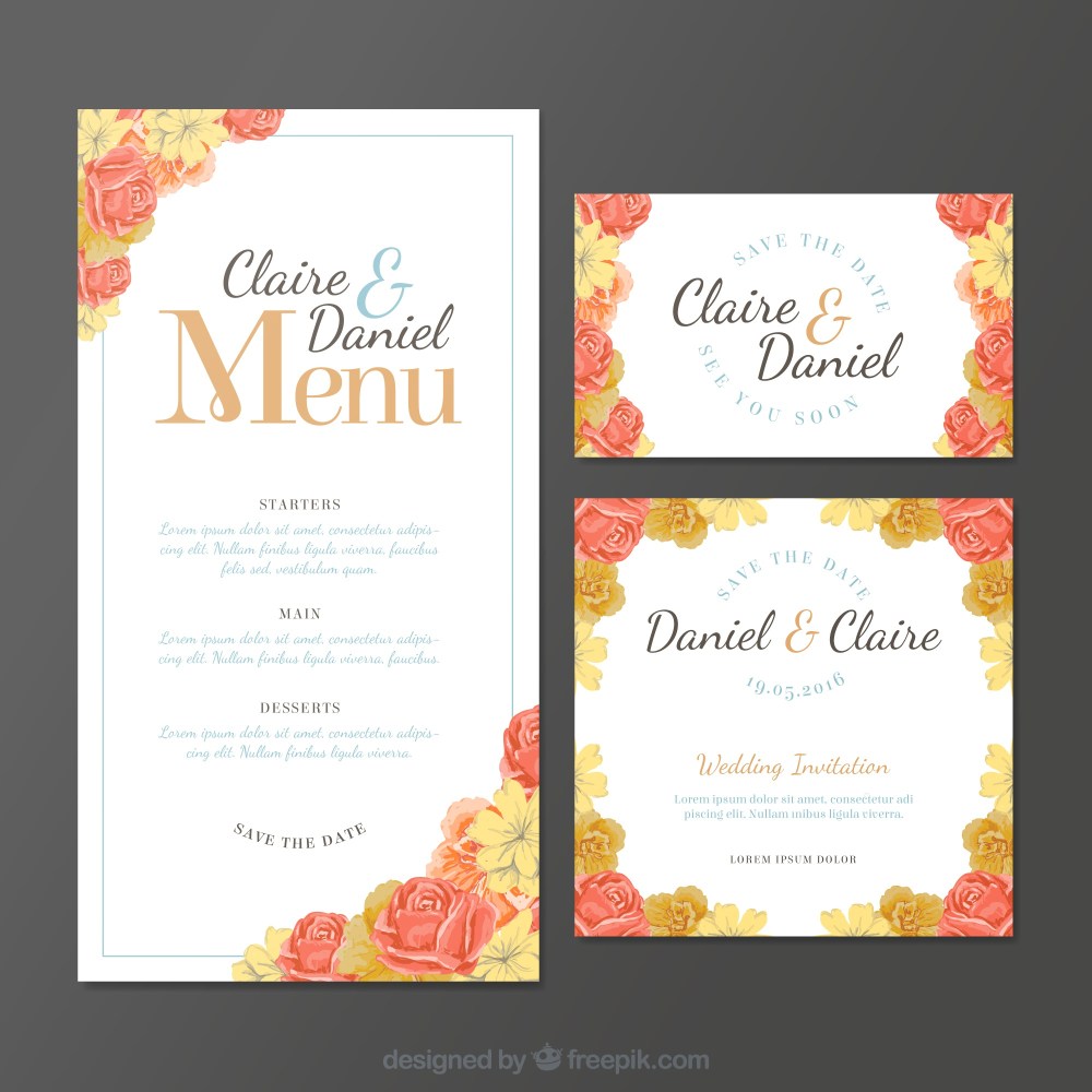 Wedding invitations with roses