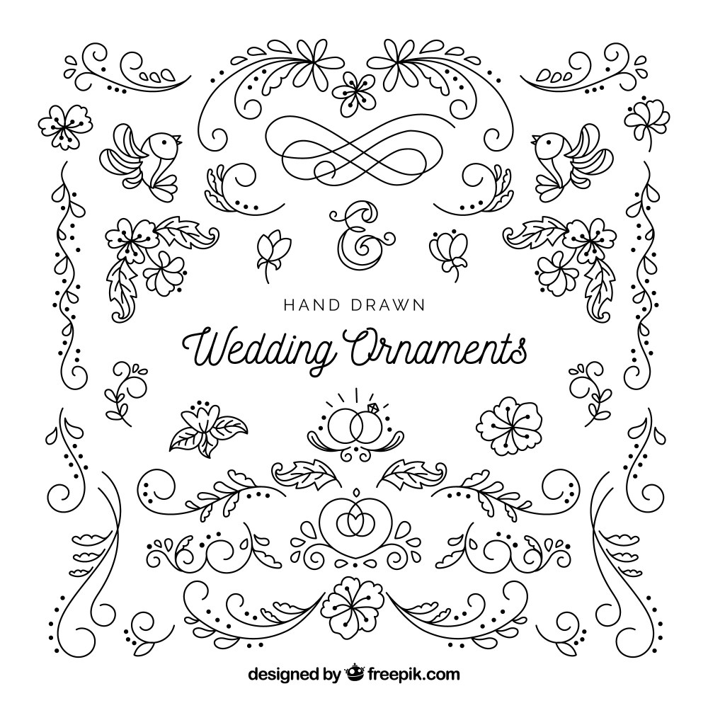 Wedding ornaments in hand drawn style