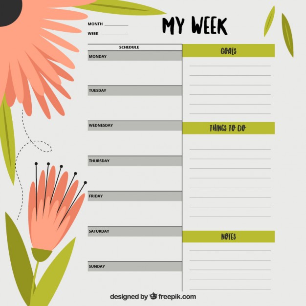 Weekly planner with flowers