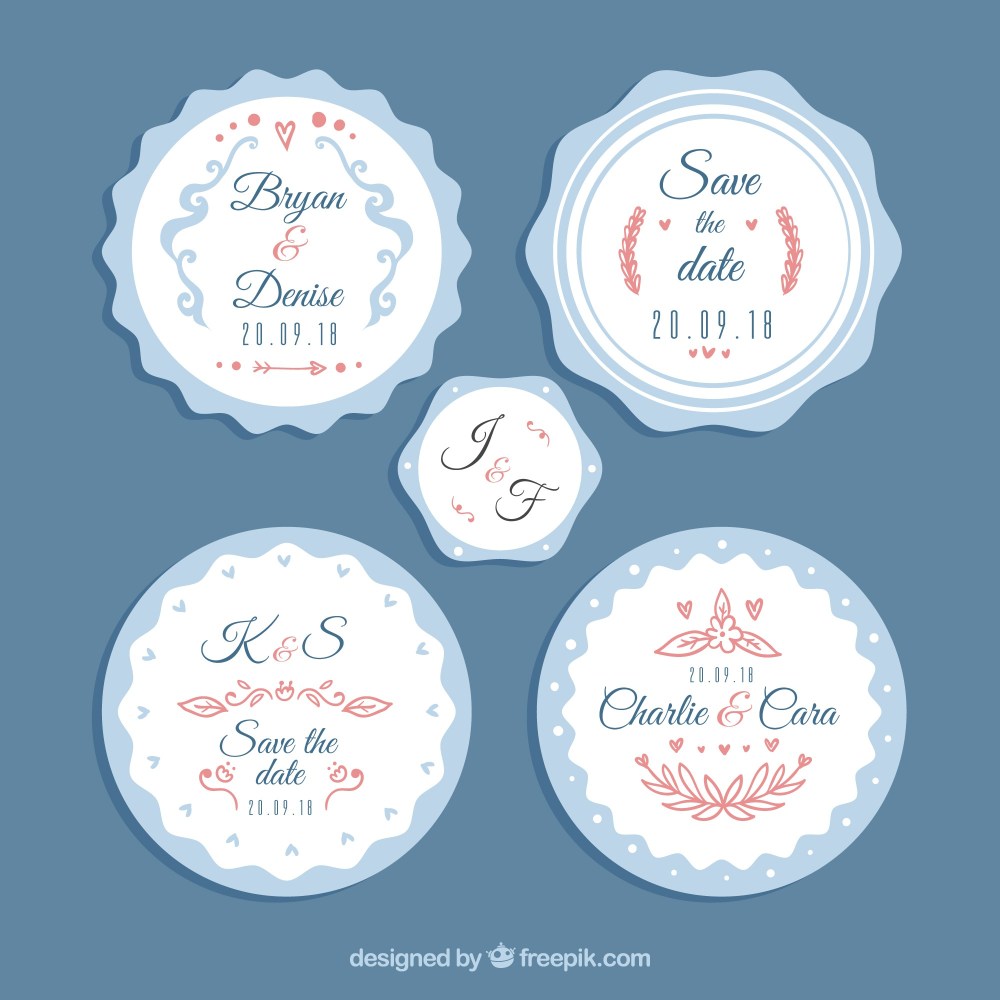 White and blue wedding label pack