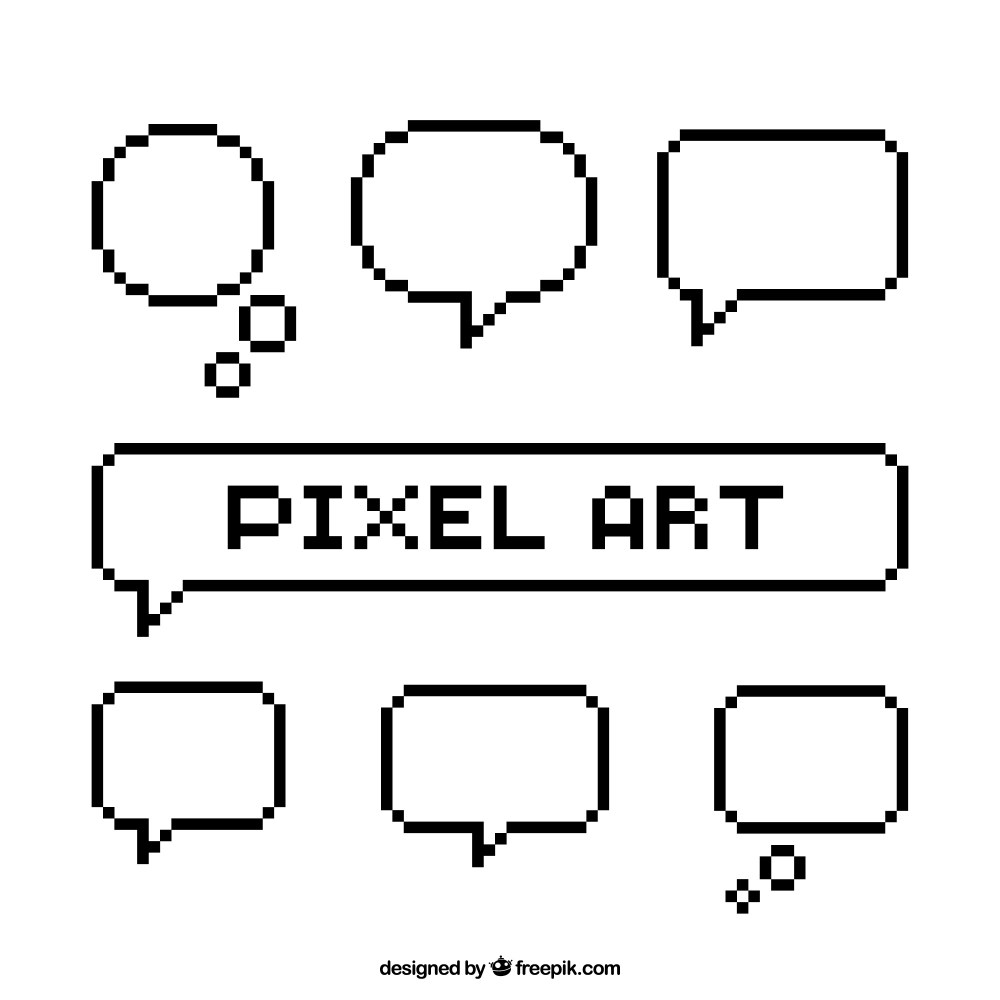 White speech bubbles set in pixel art style