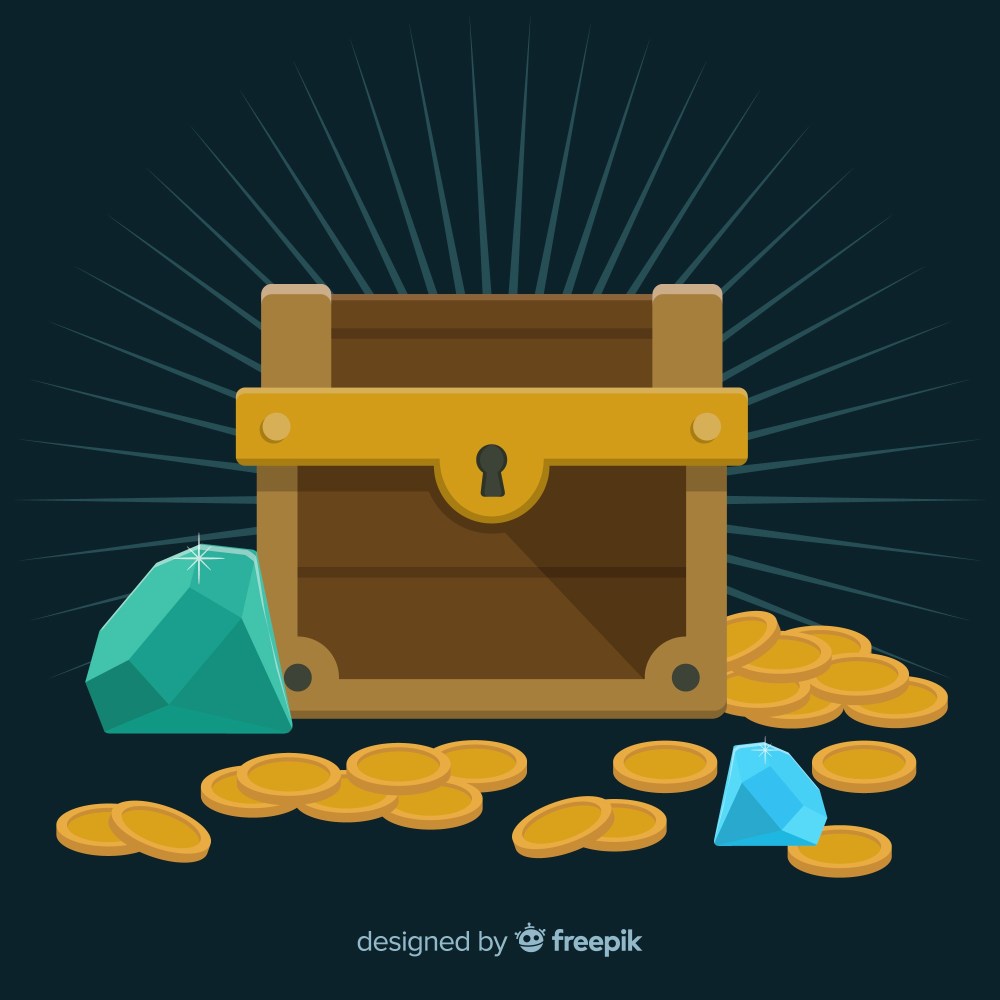 Wooden treasure chest with flat design