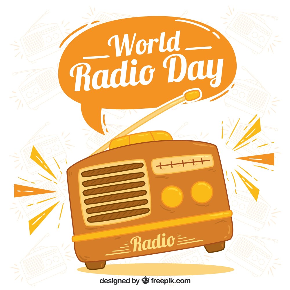 World radio day background in orange tones