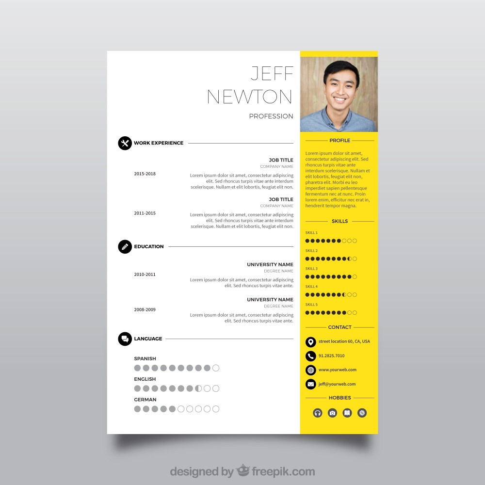 Yellow and white resume concept