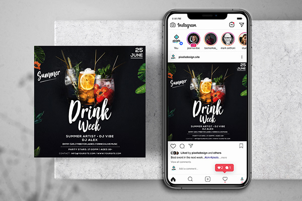 Drink Week Event Free Instagram Banner Template