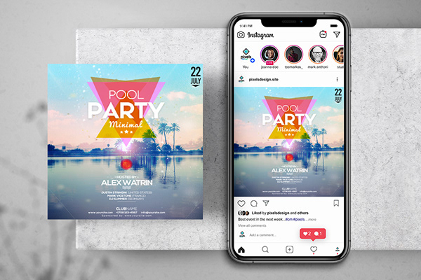 Pool Summer Party Free Instagram Banner Template