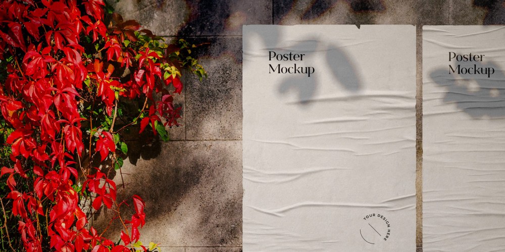Free Wrinkled Poster Mockup Scene