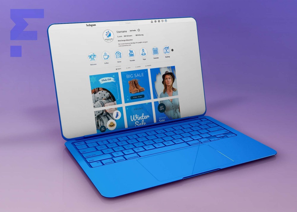 Blue Laptop Instagram Mockup - Freebies Mockup
