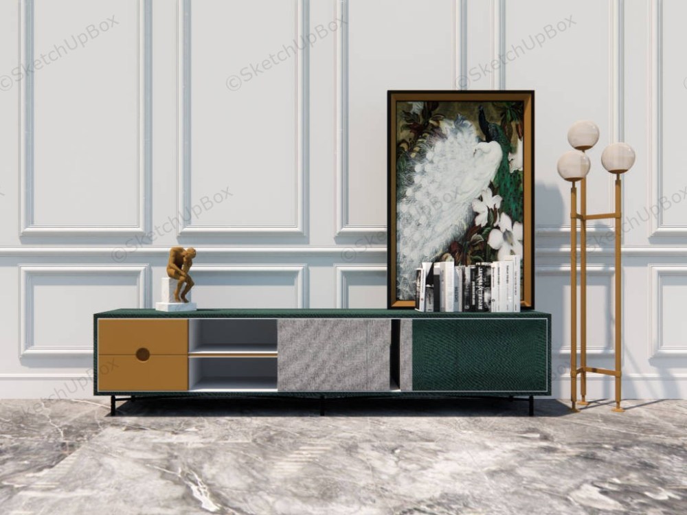 White Accent Wall TV Stand Idea SketchUp 3D Model .skp File Download - SketchupBox