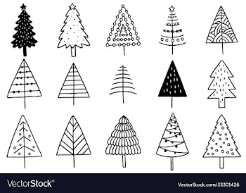 0001 set hand drawn christmas tree isolated