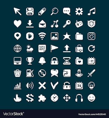 1 bit pixel art set of different icons for mobile
