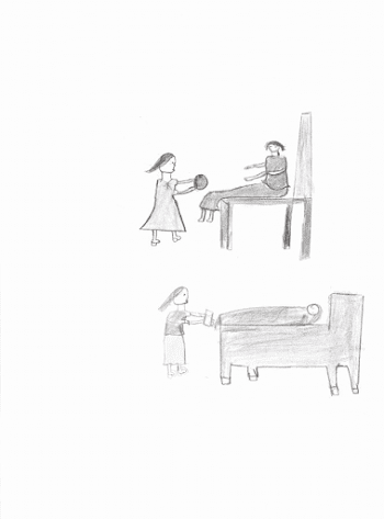 1 Drawing of Irene taking care of a sick person. She gives the ...