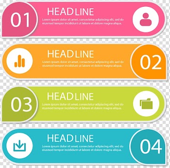 1 through 4 headline Lorem Ipsum illustration, Infographic Presentation Chart, Flat water droplets banner page color catalog transparent background PNG clipart