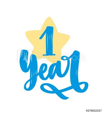1 Year phrase handwritten with cursive calligraphic font and decorated by star