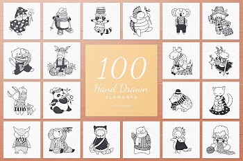 100 Hand Drawn Elements -Animals-