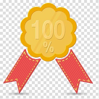100% ribbon sticker, text yellow line illustration, Guarantee transparent background PNG clipart