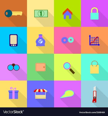 16 flat icons on a colored background vector image