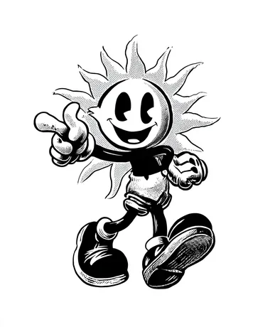 1930s Cartoon Sun Character in Classic Style 1930s Cartoon Sun Character in Classic Style
