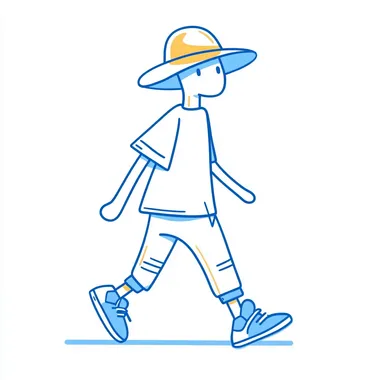 1990s Raver Character Walking in Bucket Hat and Sneakers - Minimalist Design