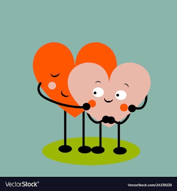 2 linked hearts with eyes vector image