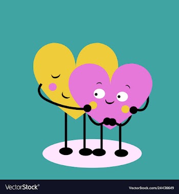 2 linked hearts with eyes vector image