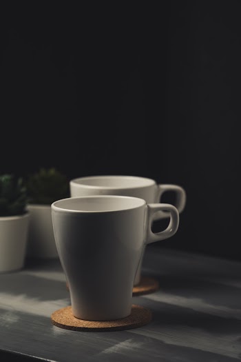 2 White Ceramic Coffee Mugs