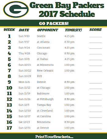 2017 Green Bay Packers Football Schedule | Printable NFL Schedules ...