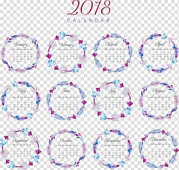 2018 Calendar, Calendar Icon, Elegant purple watercolor 2018 desk calendar templates transparent background PNG clipart