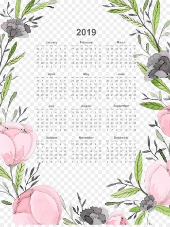 2019 calendar full page with watercolor flowers.pn - 2019 drawing calendar 