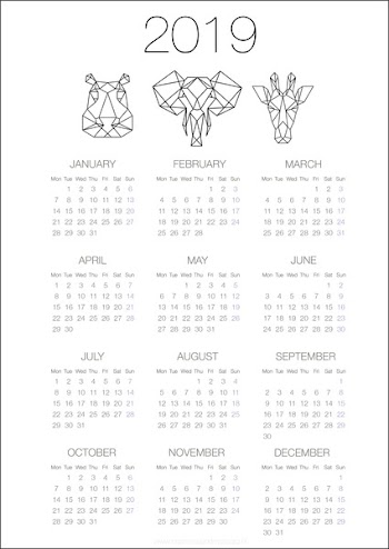 2019 calendar template