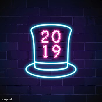 2019 in a blue top hat neon sign vector | Free stock vector - 532815