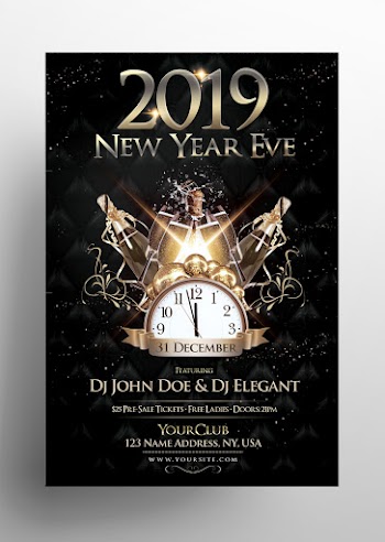 2019 NYE Eve – Black & Gold Free PSD Flyer Template
