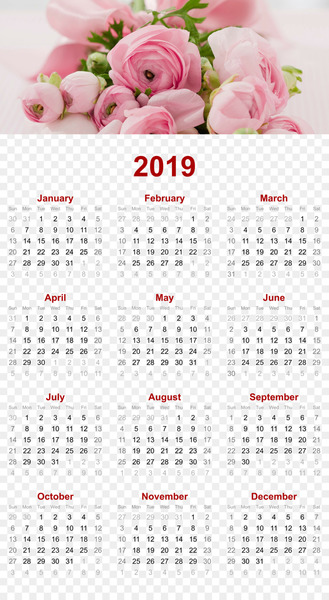 2019 printable calendar - roses flower design.png - others 