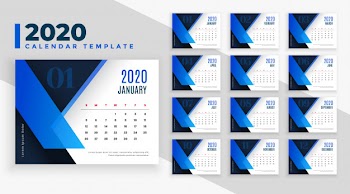 2020 business style calendar template  in blue theme Free Vector