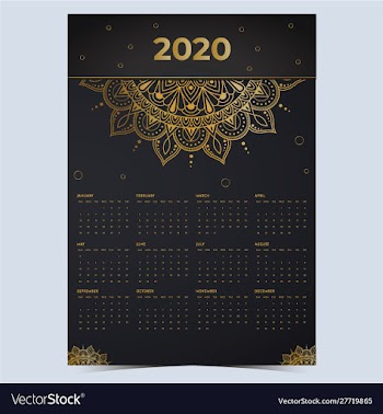 2020 calendar mandala gold effect vector image