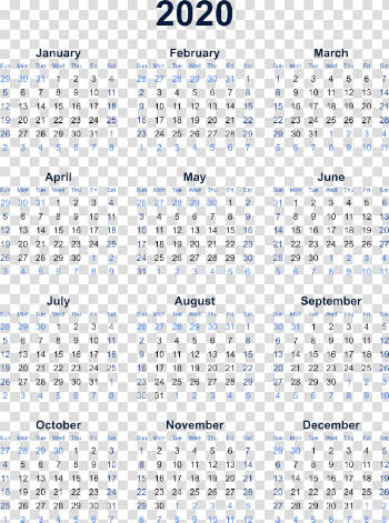 2020 Calendar Transparent Background PNG