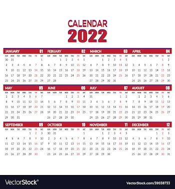 2022 one page calendar